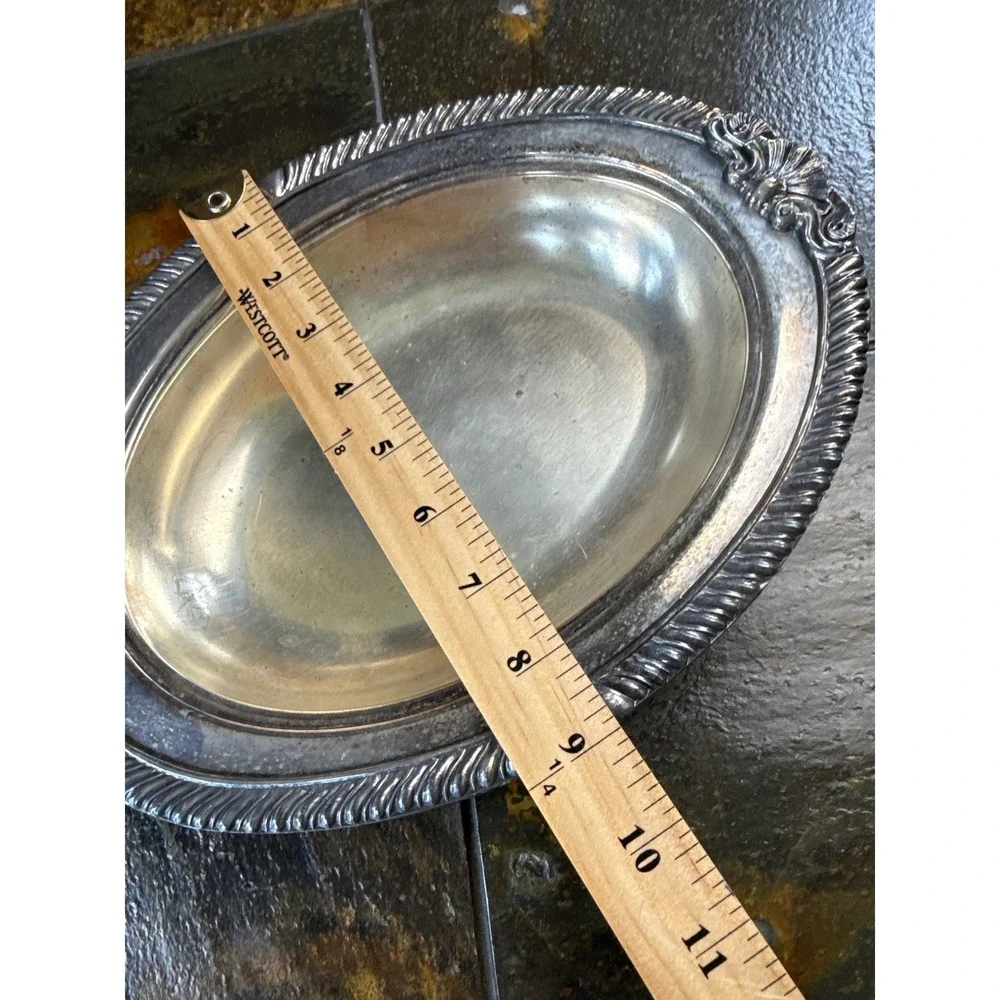 Vintage Silver on Copper Oval Serving Bowl 12